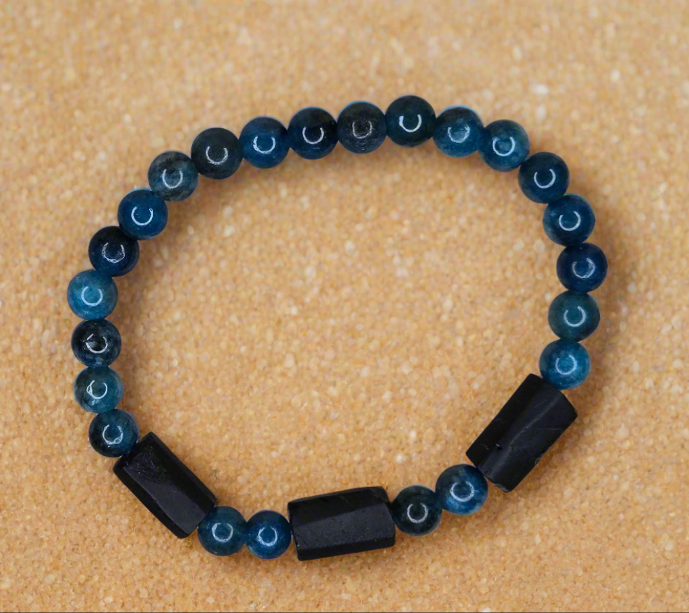 Blue Apatite with Black Tourmaline Accents – Handmade Power & Elegance
