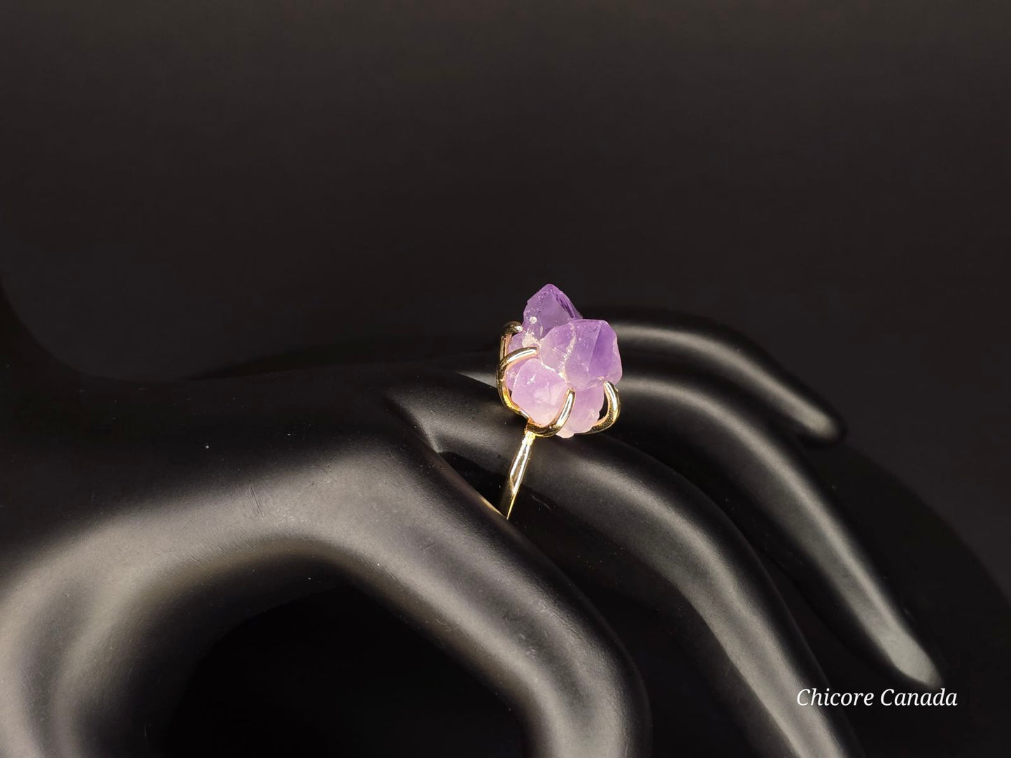 Bague élégante ajustable en améthyste fabriquée à la main