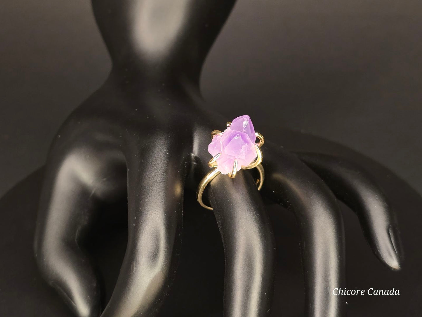 Bague élégante ajustable en améthyste fabriquée à la main