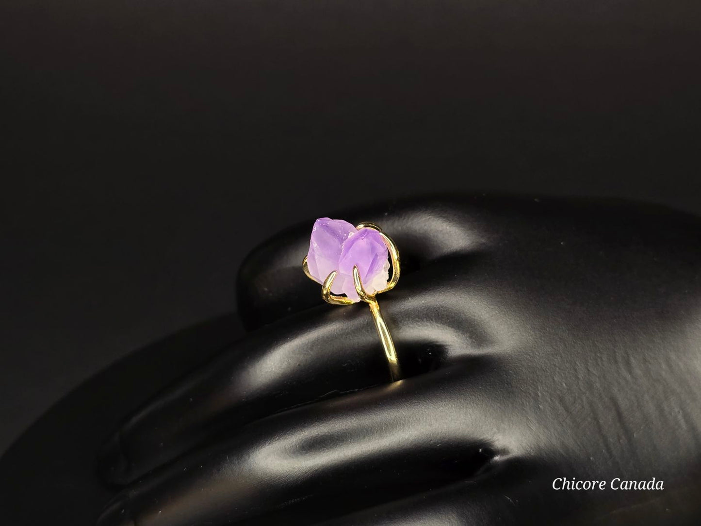 Bague élégante ajustable en améthyste fabriquée à la main