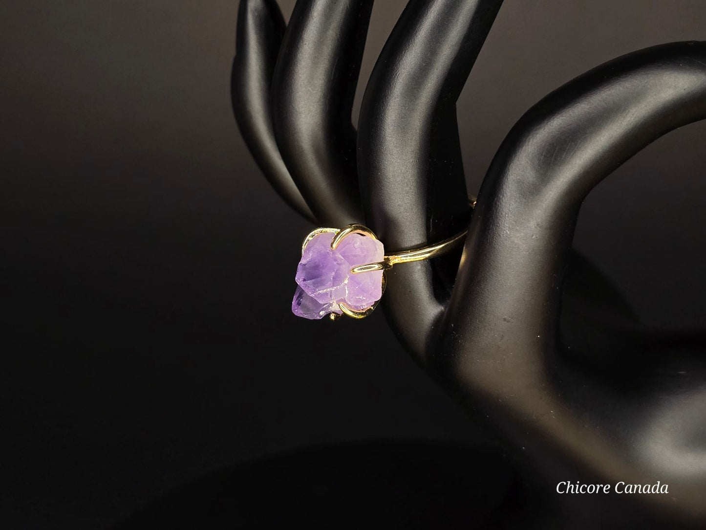 Bague élégante ajustable en améthyste fabriquée à la main