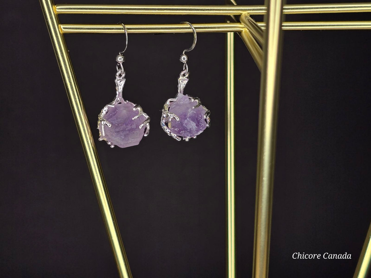 Handmade Natural Amethyst Stone Earrings