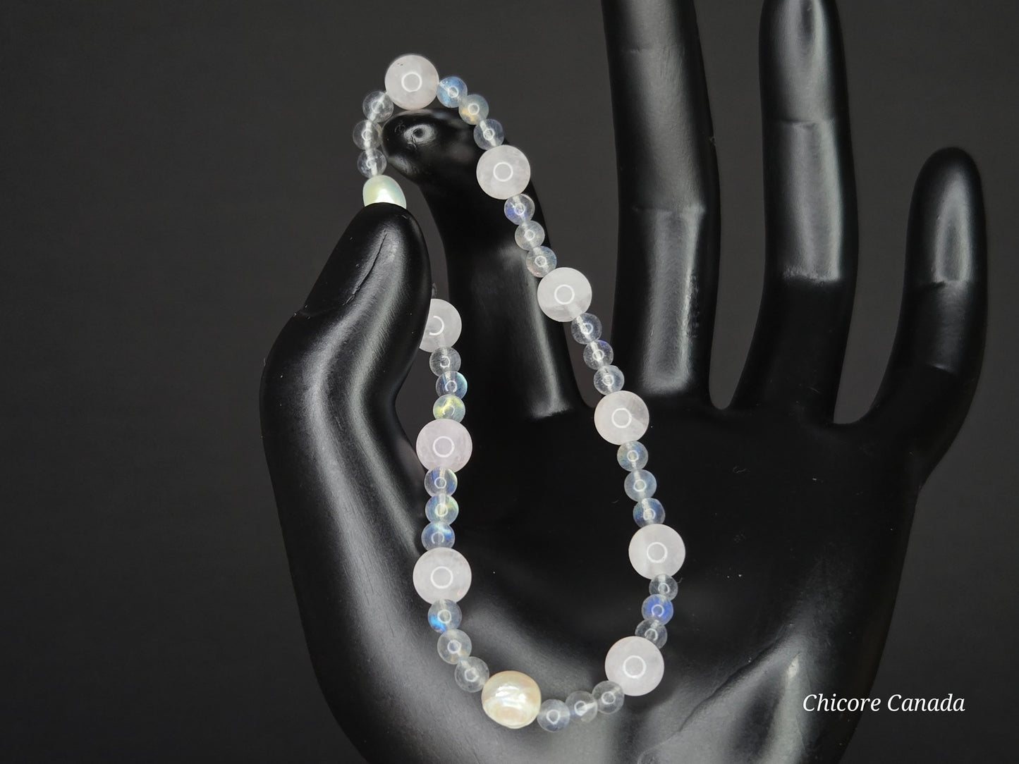 Harmony of the Heart: Moonstone, Rose Quartz & Freshwater Pearl Bracelet