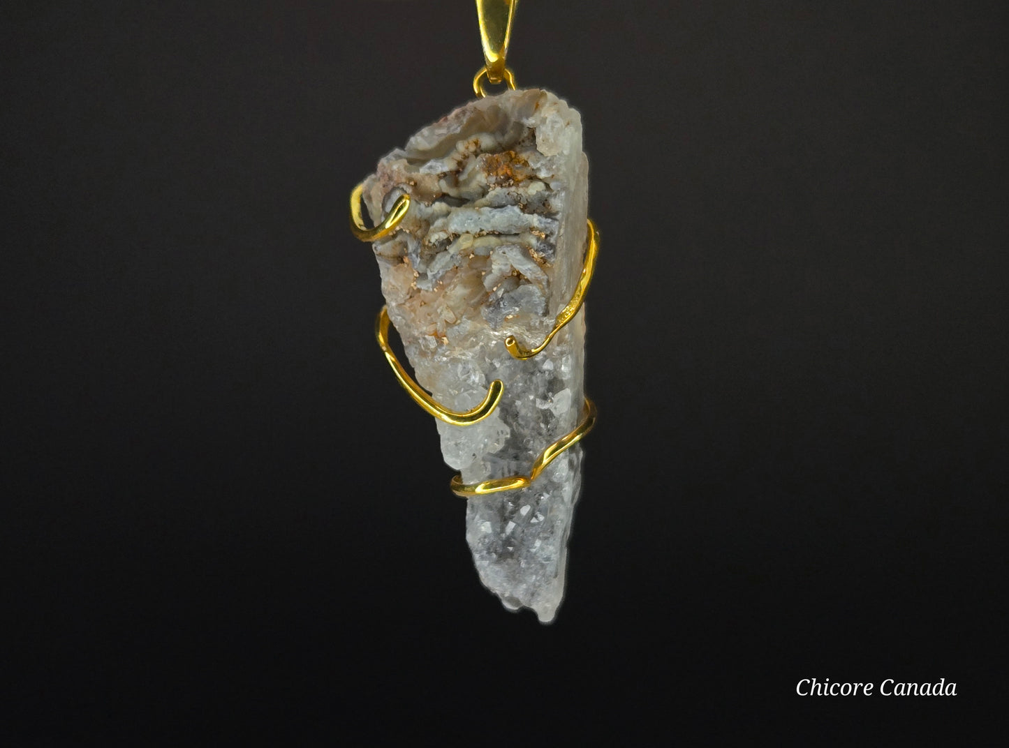 Elegant Agate Geode Pendant in Gold Finish with Adjustable Sterling Silver Necklace