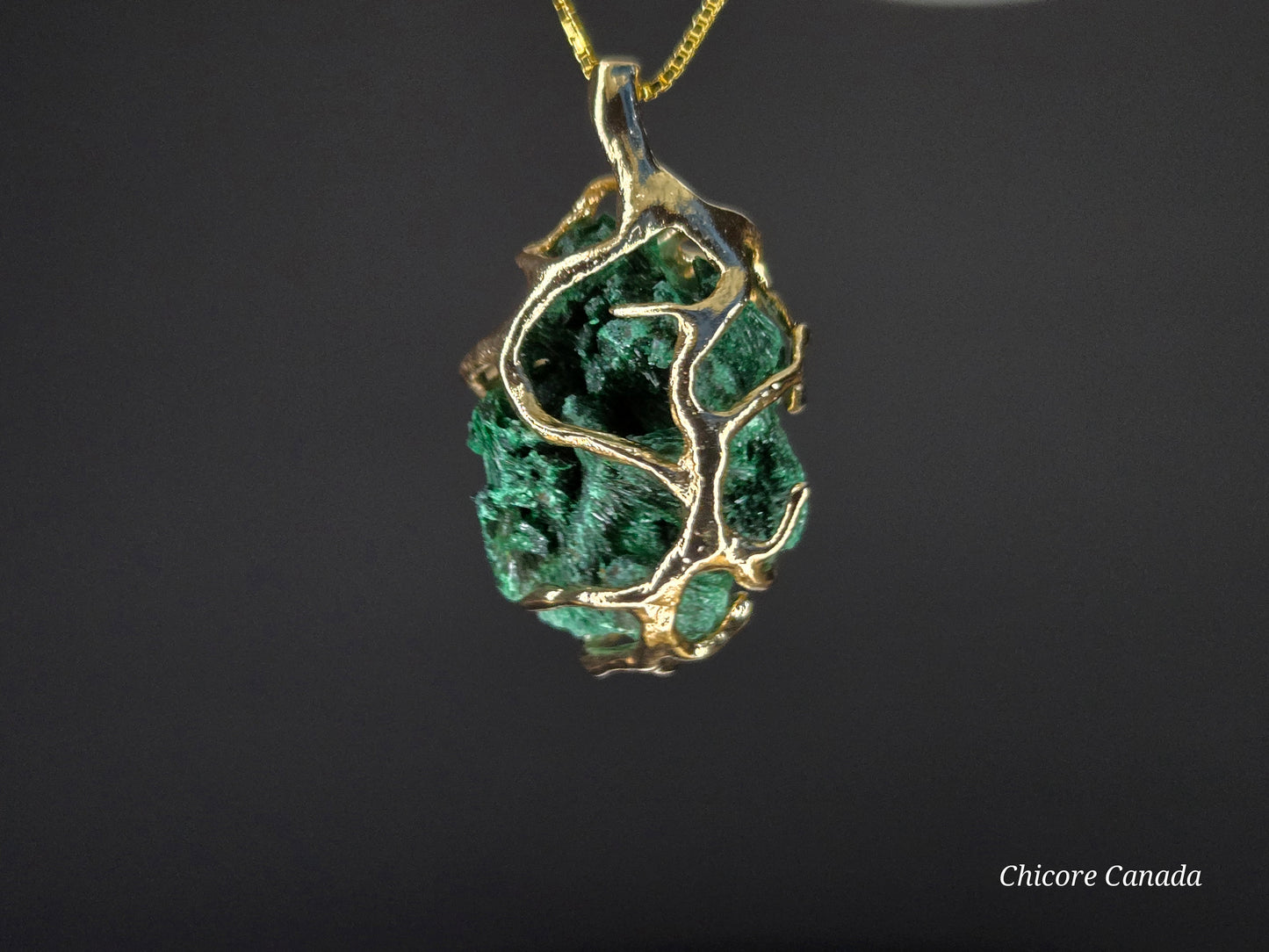 Emerald Aura – Handcrafted Raw Malachite Pendant with Adjustable 925 Sterling Silver Necklace