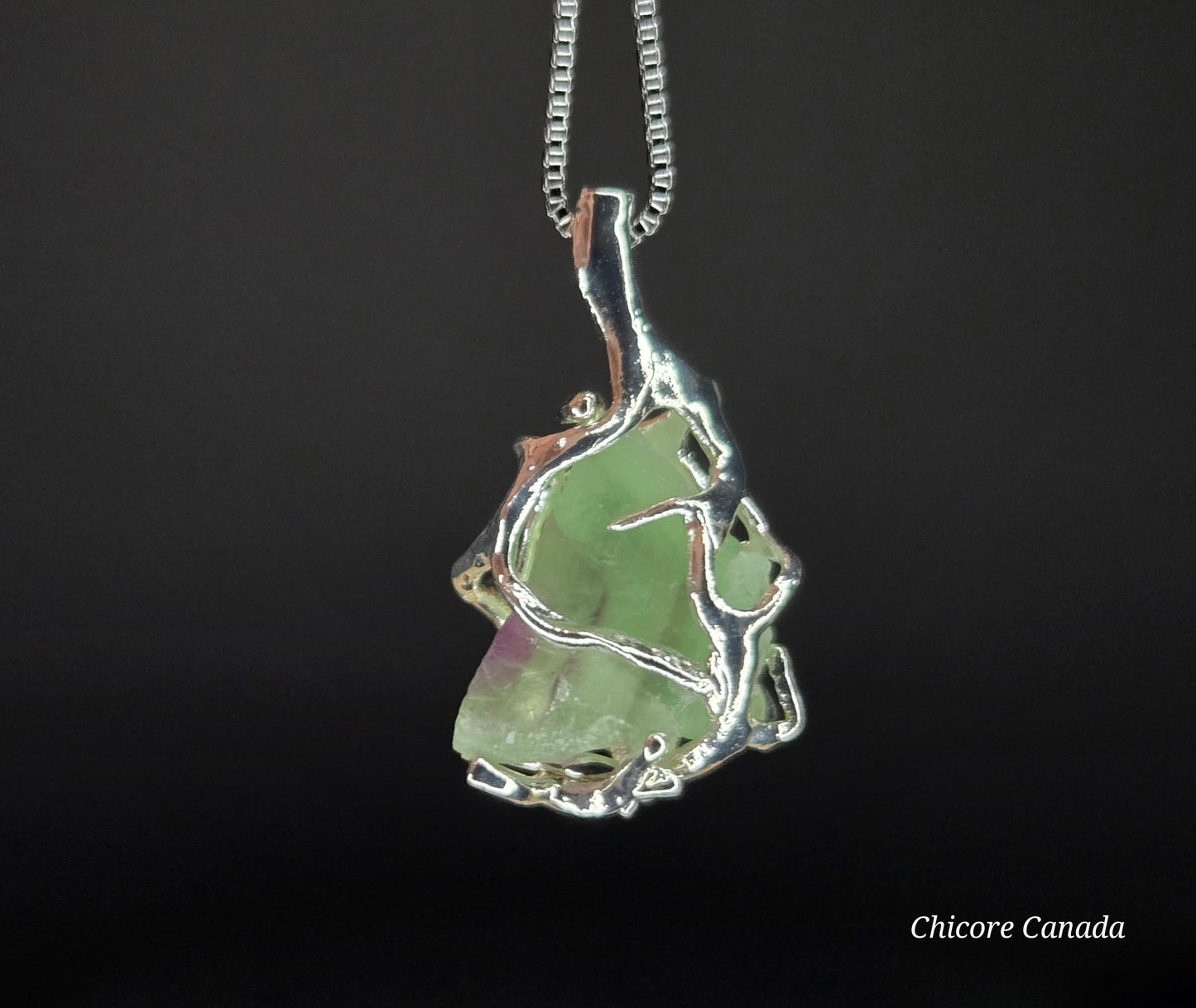 Fluorite for Focus – Raw Crystal Pendant with 925 Sterling Silver Chain
