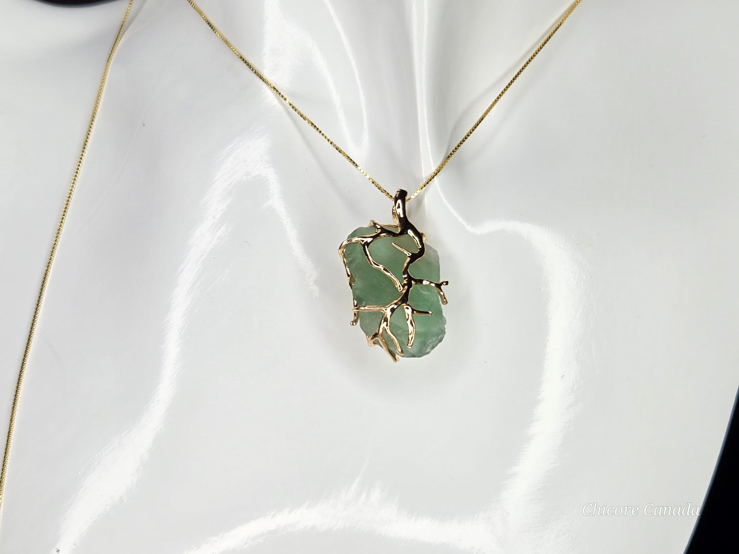 Exquisite Handmade Raw Fluorite Pendant on 925 Sterling Silver Adjustable Necklace
