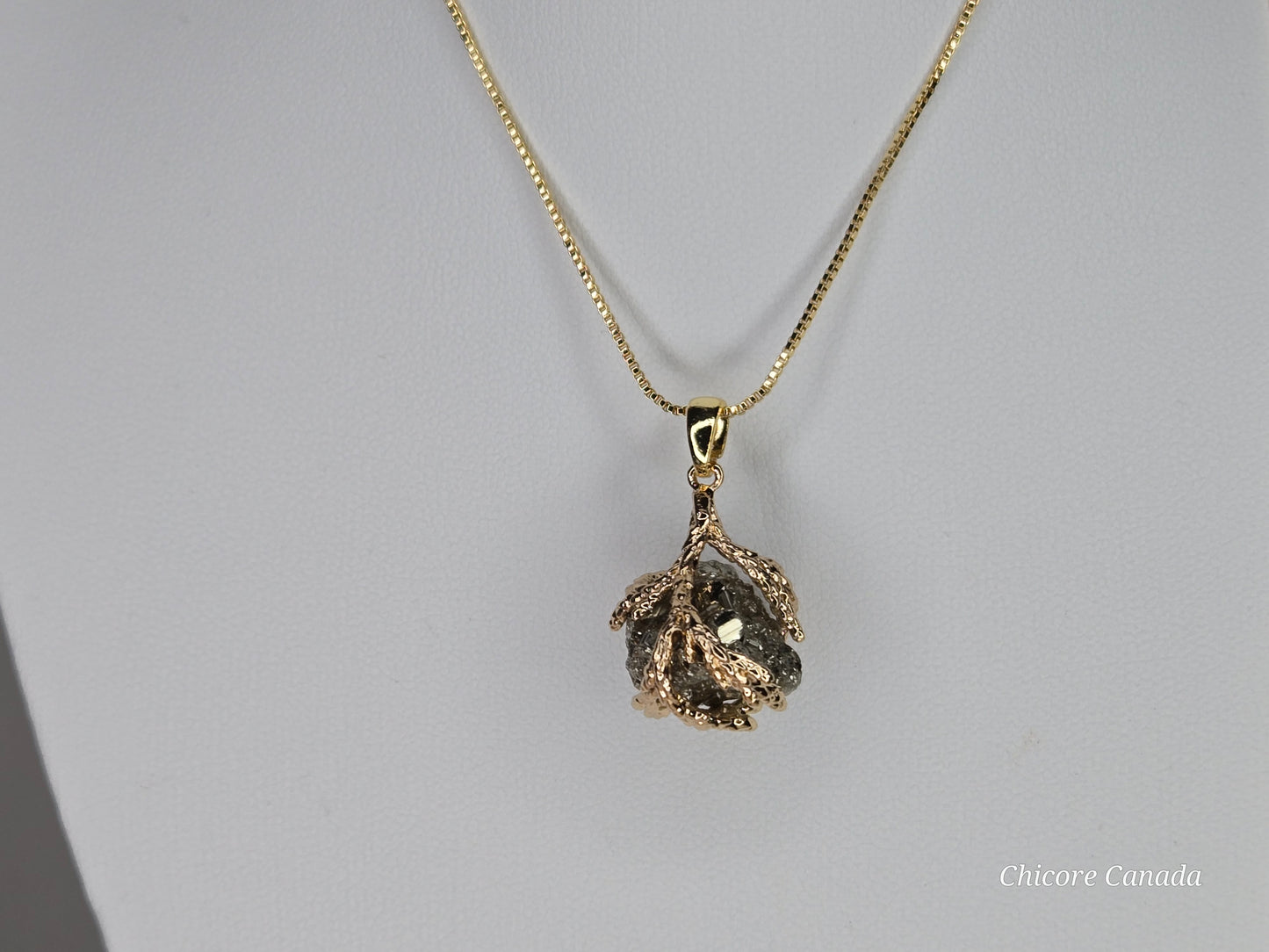 Pendentif luxueux en pyrite brute fait à la main avec collier réglable en argent sterling 925