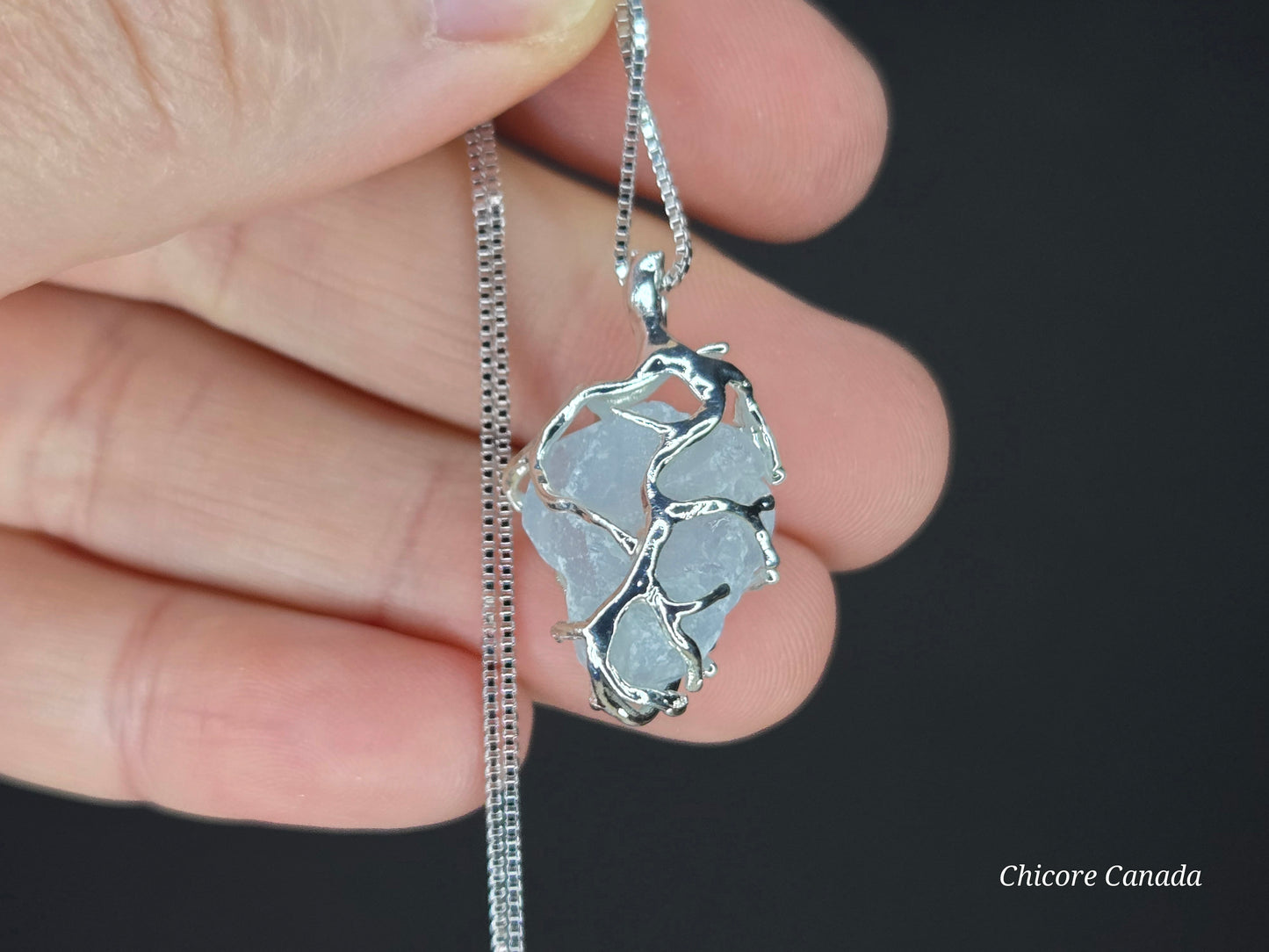 Artisan Raw Celestite Pendant with Adjustable 925 Sterling Silver Necklace