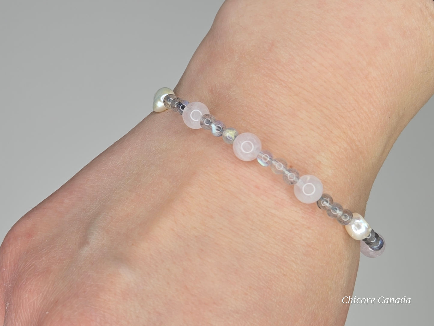 Harmony of the Heart: Moonstone, Rose Quartz & Freshwater Pearl Bracelet