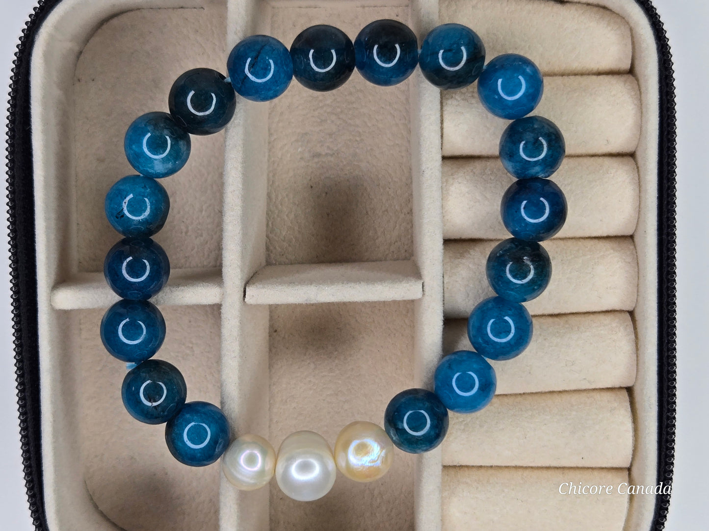 Handmade Blue Apatite & Freshwater Pearl Bracelet – Elegance & Clarity