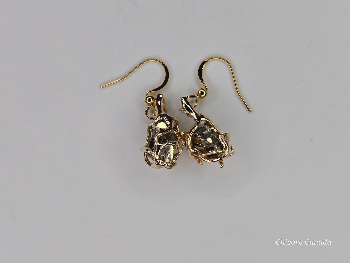 Artisan Raw Pyrite Drop Earrings – Natural Beauty in Gold Tones