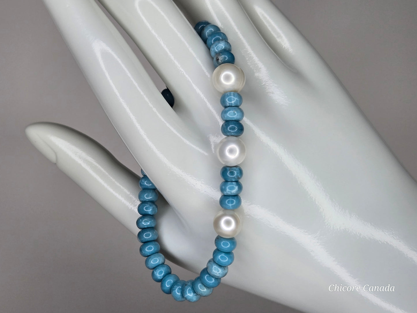 AAA Natural Larimar & Freshwater Pearl Handmade Bracelet – Ocean-Inspired Elegance