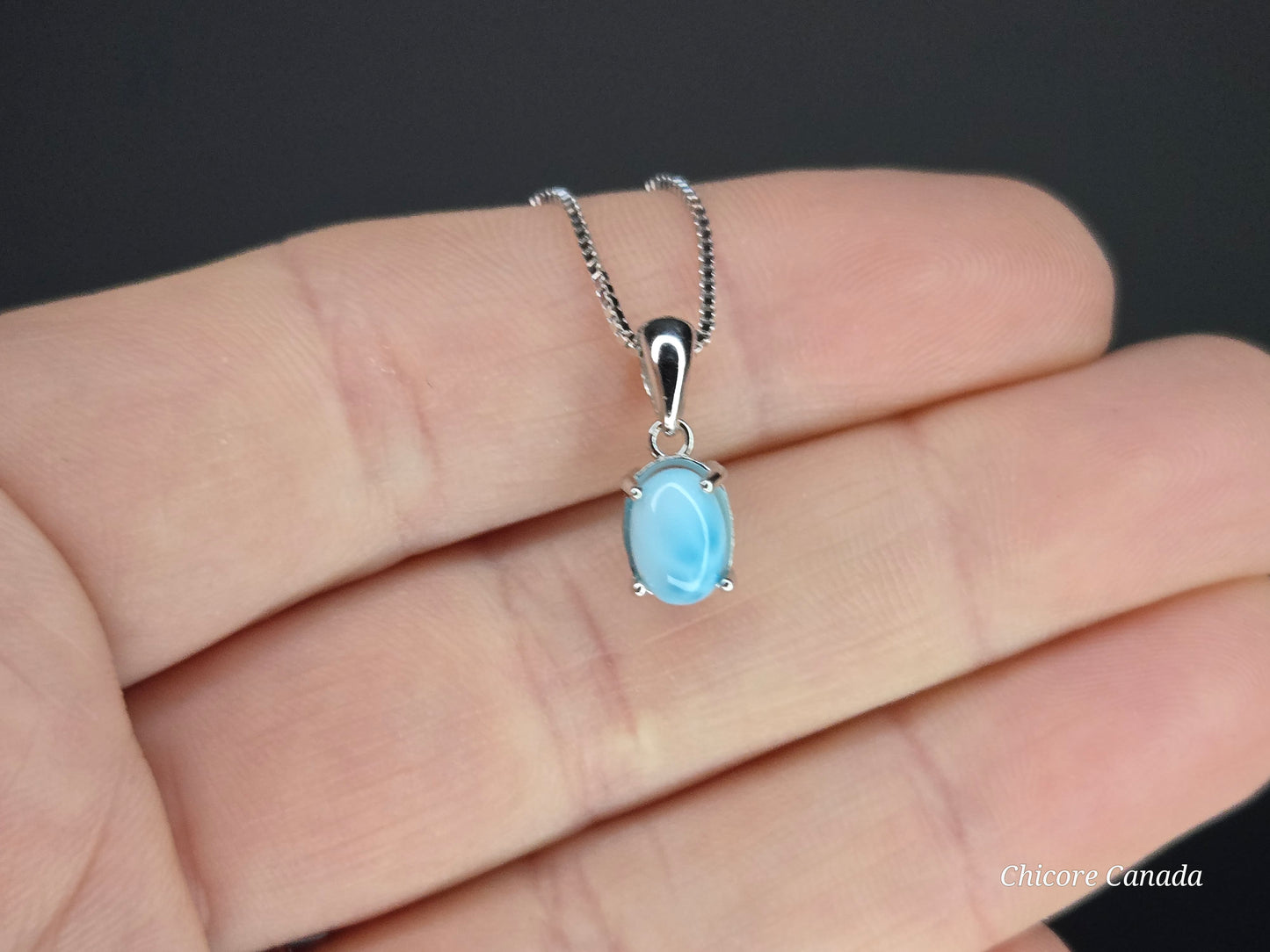 Ocean’s Whisper – Dainty Handmade Larimar Pendant on 925 Sterling Silver Adjustable Necklace