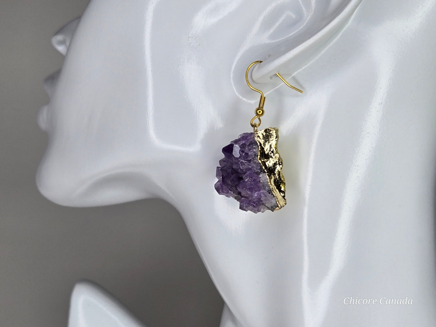 Nature’s Spark: Raw Amethyst Cluster Drop Earrings