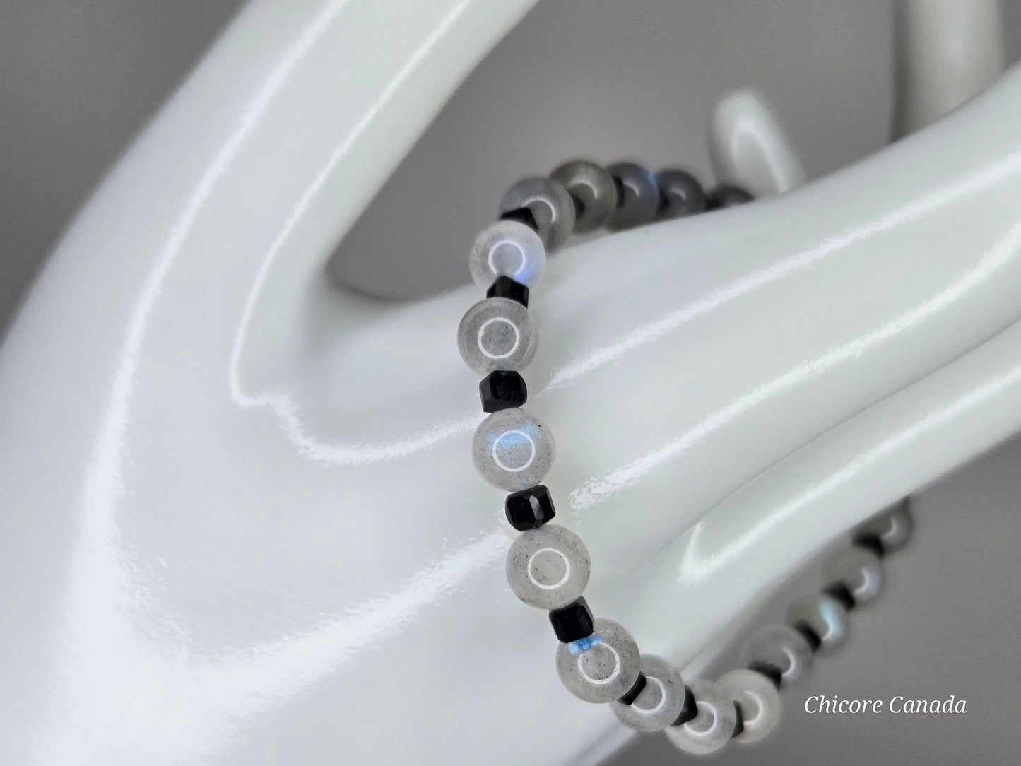 3A Moonstone & Black Tourmaline Handmade Beaded Bracelet – Intuition & Protection