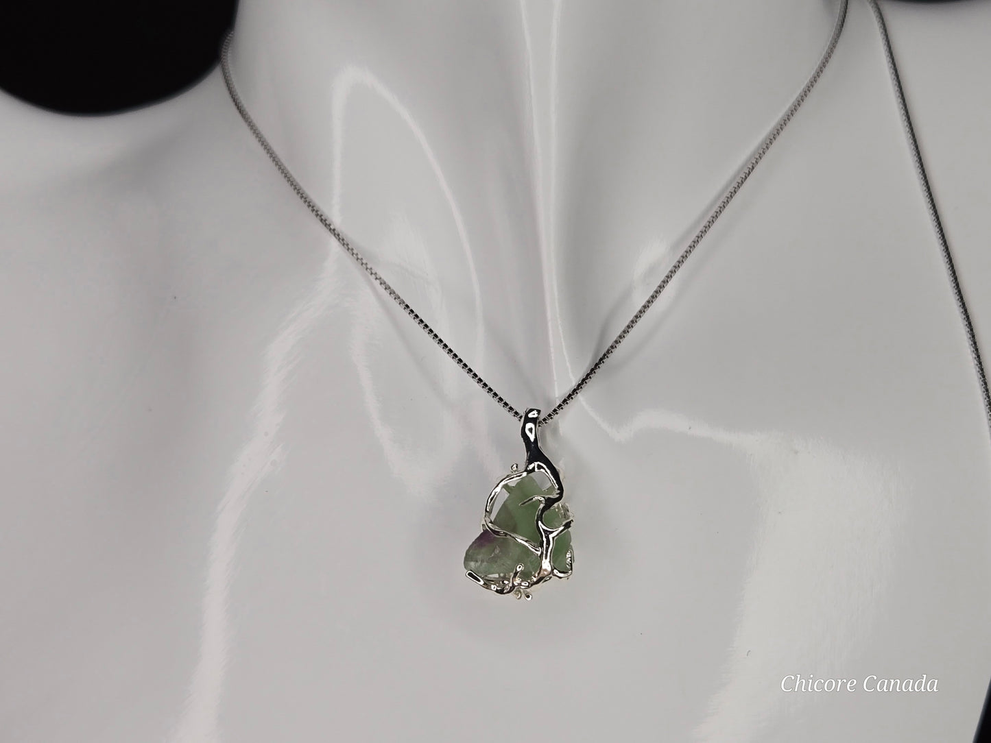 Fluorite for Focus – Raw Crystal Pendant with 925 Sterling Silver Chain