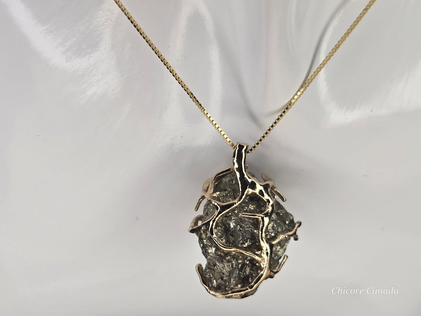 Bold Elegance: Handmade Raw Pyrite Pendant on 925 Sterling Silver Adjustable Necklace