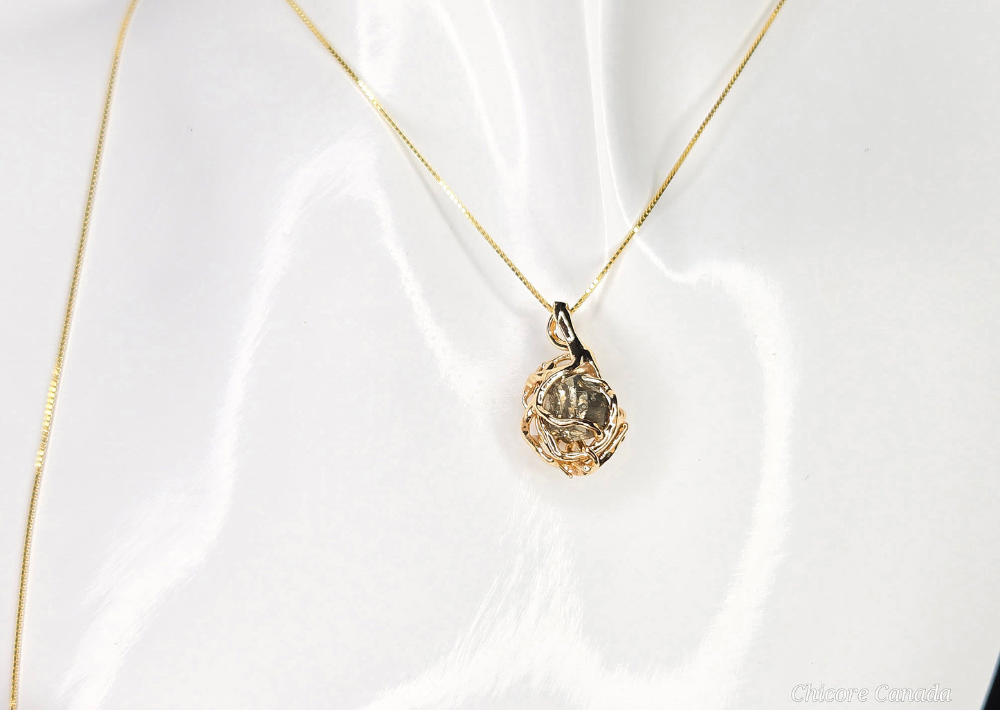 Golden Elegance – Handmade Raw Pyrite Pendant with Sterling Silver Chain