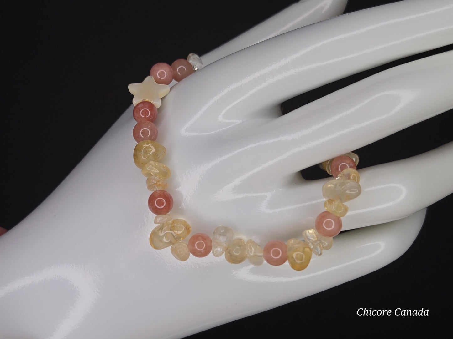 Citrine & Sunstone Bracelet with Macaroon Shell Star – Sunshine on Your Wrist