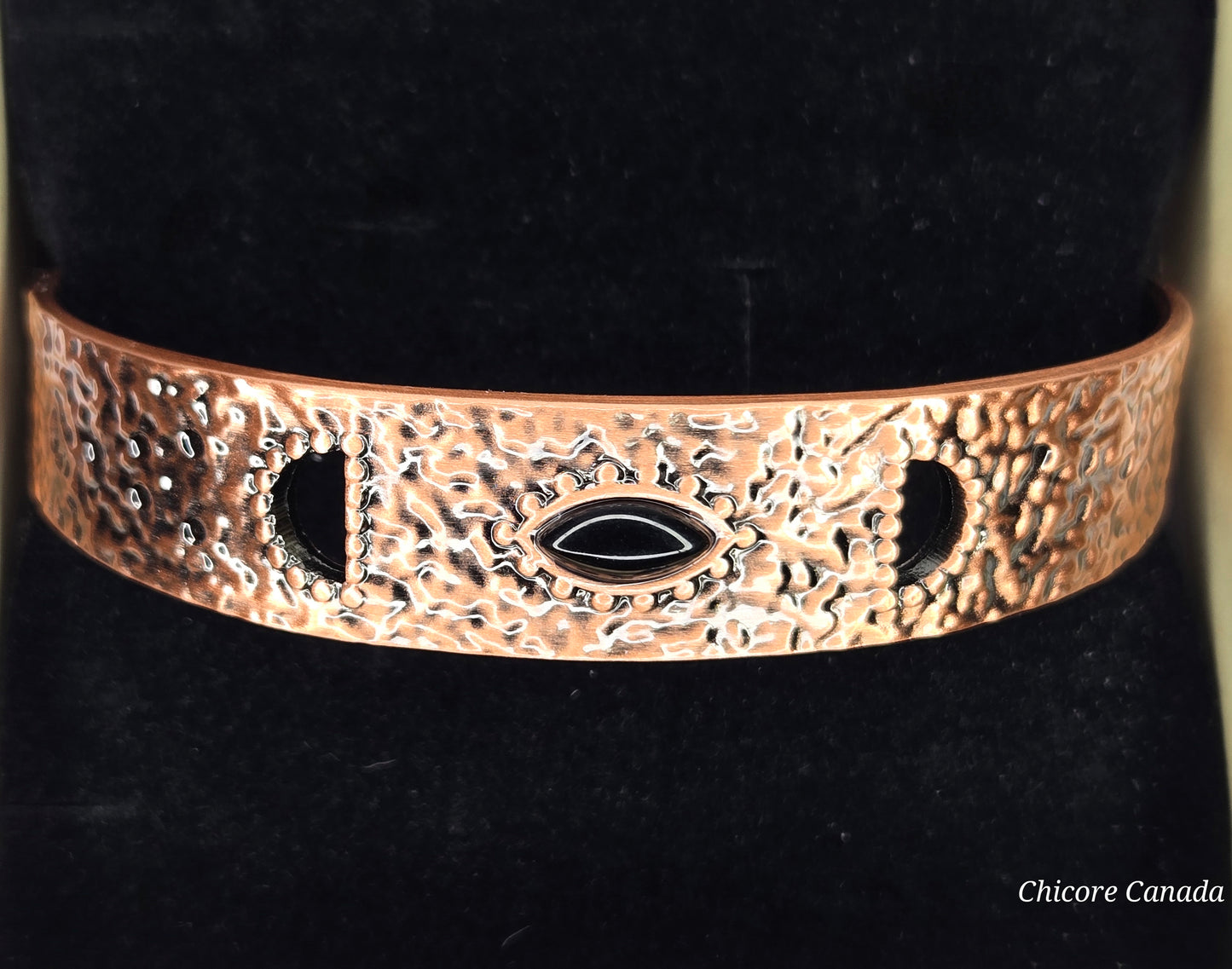 Elegant Hammered Adjustable Copper Cuff with Black Onyx & Magnetic Healing Accents
