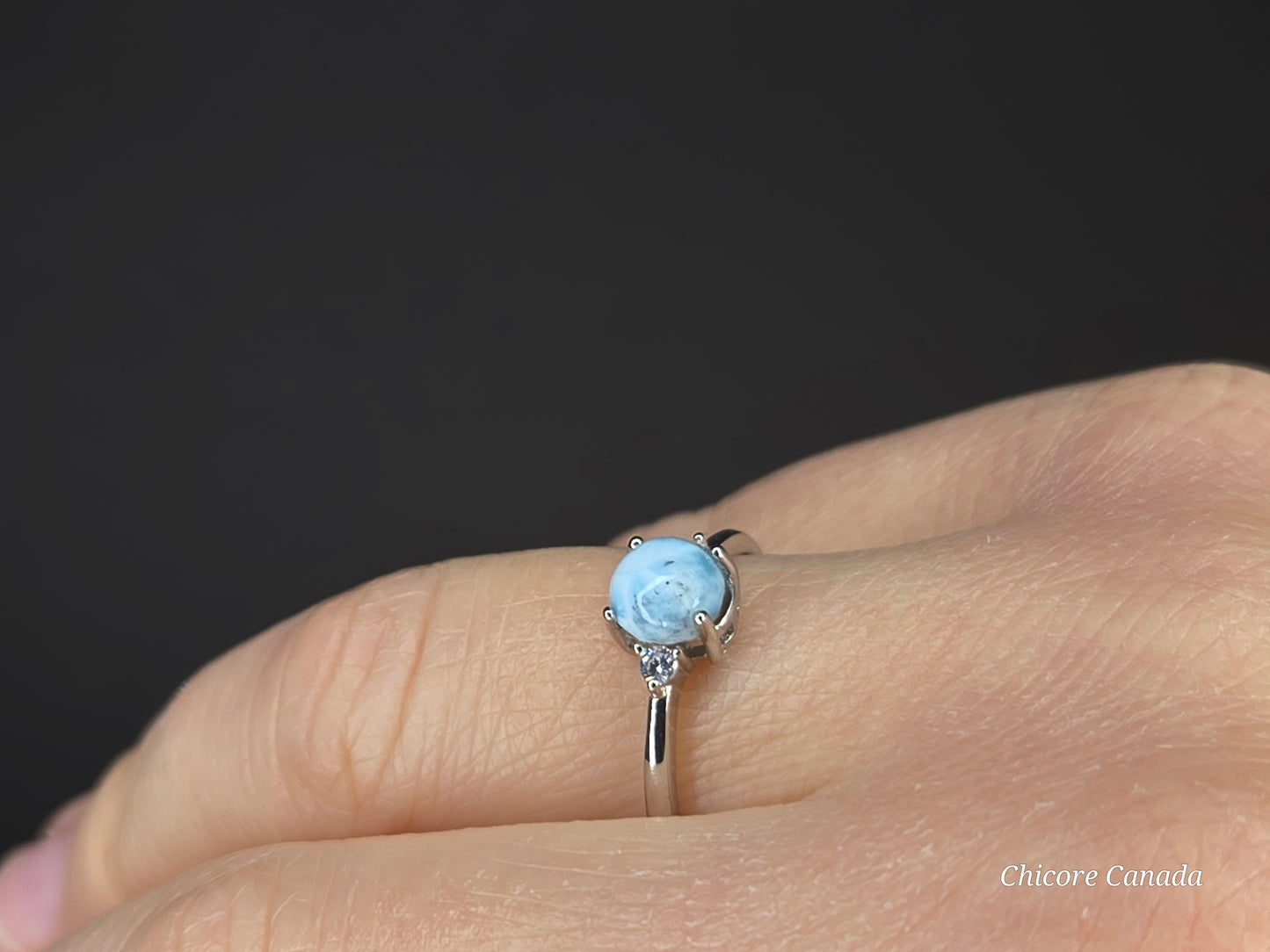 Elegant Sterling Silver Gemstone Jewelry - Handmade Natural Larimar Adjustable Ring