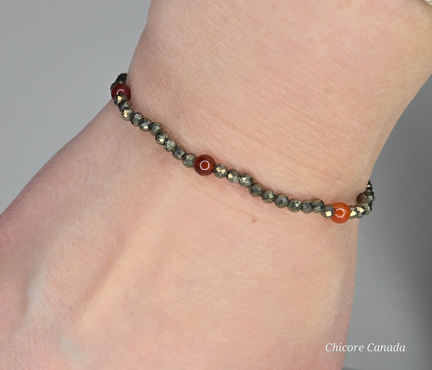 Dainty Pyrite Bracelet with Carnelian Accents – Confidence & Vitality Boost