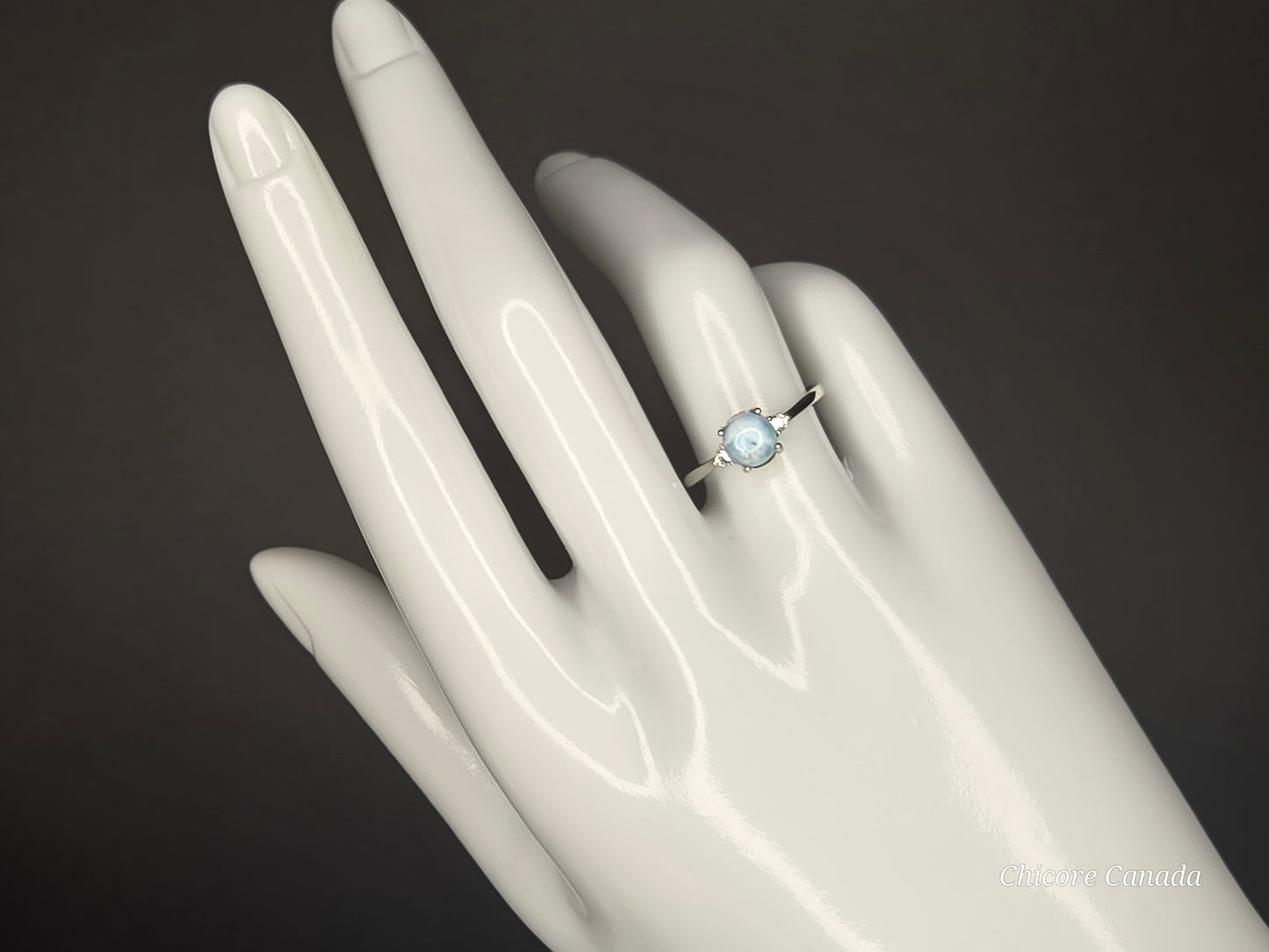 Elegant Sterling Silver Gemstone Jewelry - Handmade Natural Larimar Adjustable Ring