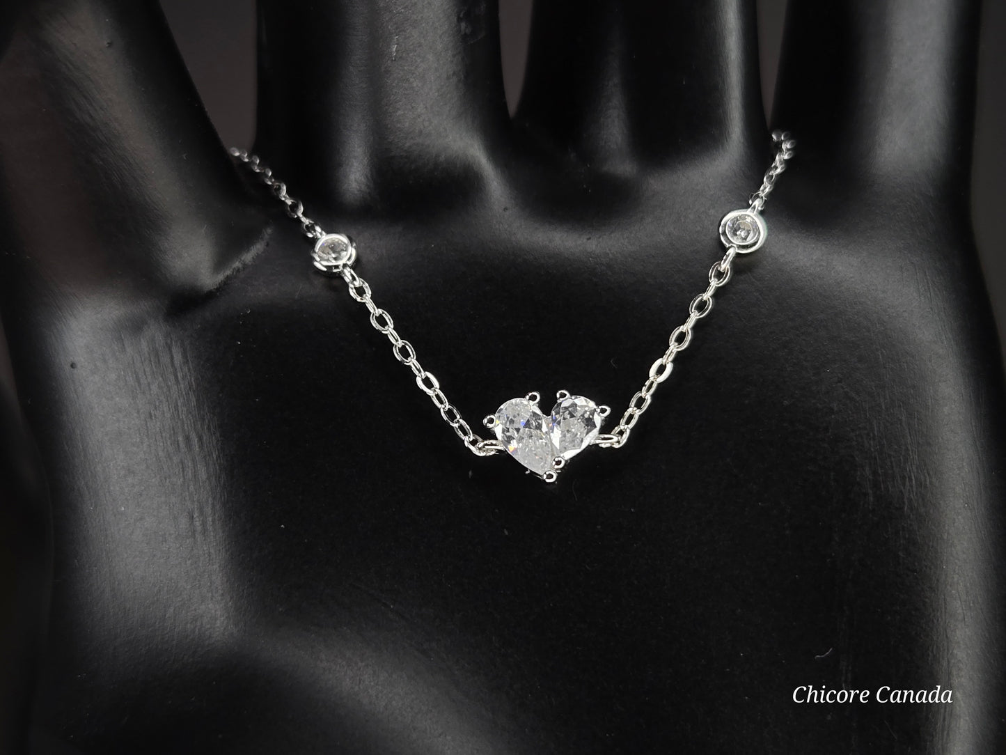 Sparkling Heart-Shaped Cubic Zirconia Adjustable Bracelet
