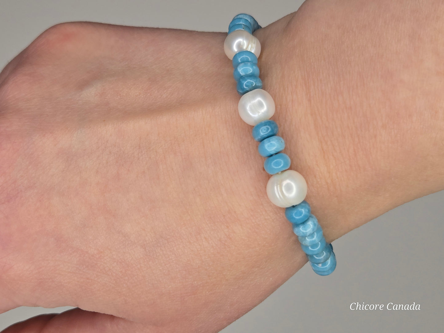 AAA Natural Larimar & Freshwater Pearl Handmade Bracelet – Ocean-Inspired Elegance