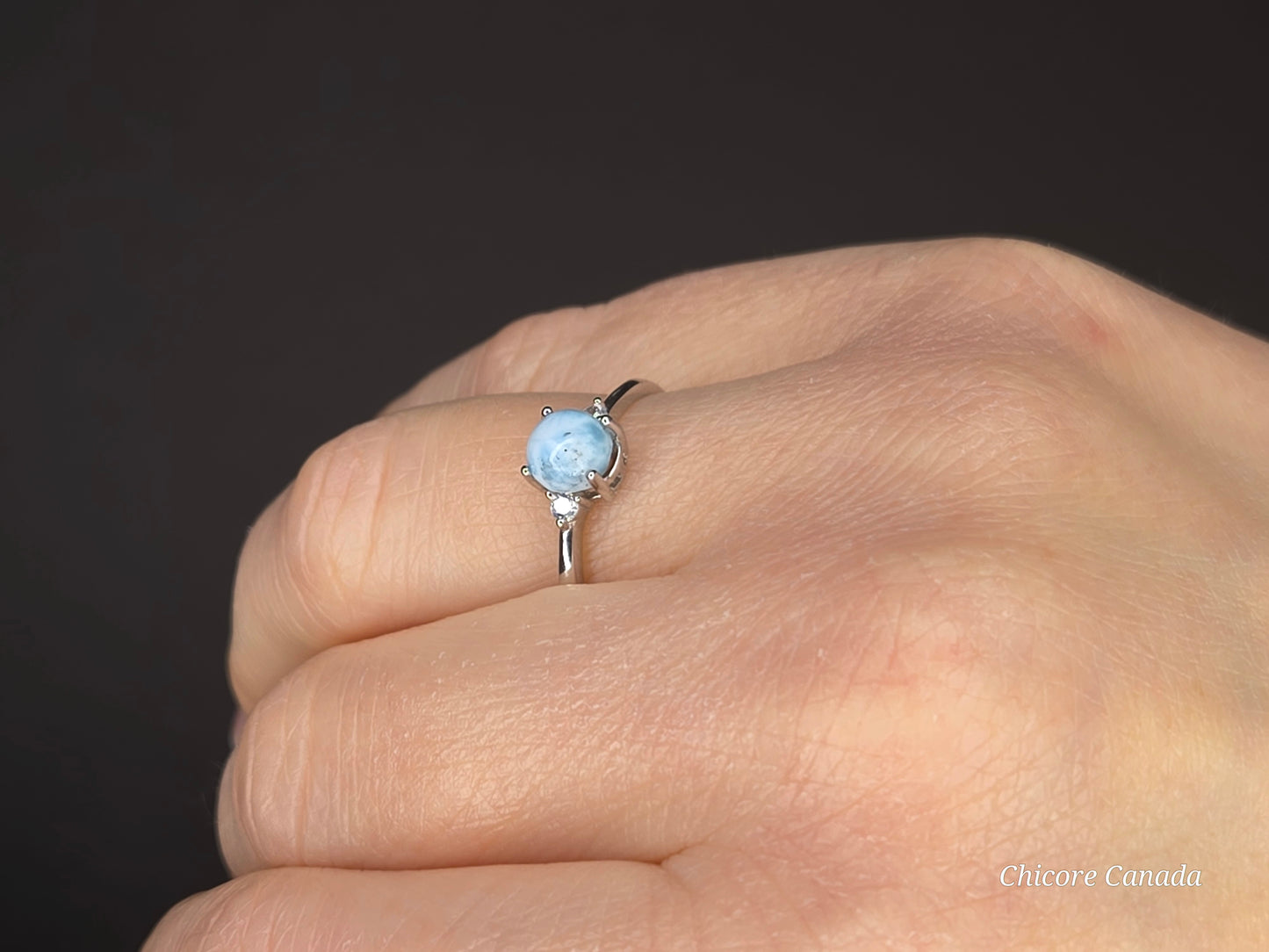 Elegant Sterling Silver Gemstone Jewelry - Handmade Natural Larimar Adjustable Ring