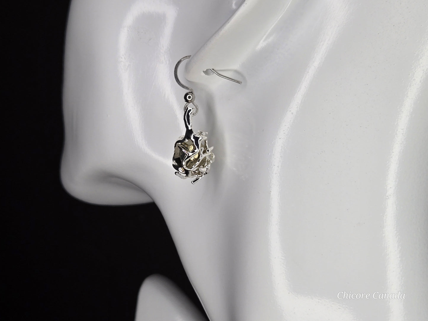 Golden Aura – Delicate Raw Pyrite Drop Earrings, Handmade Luxury