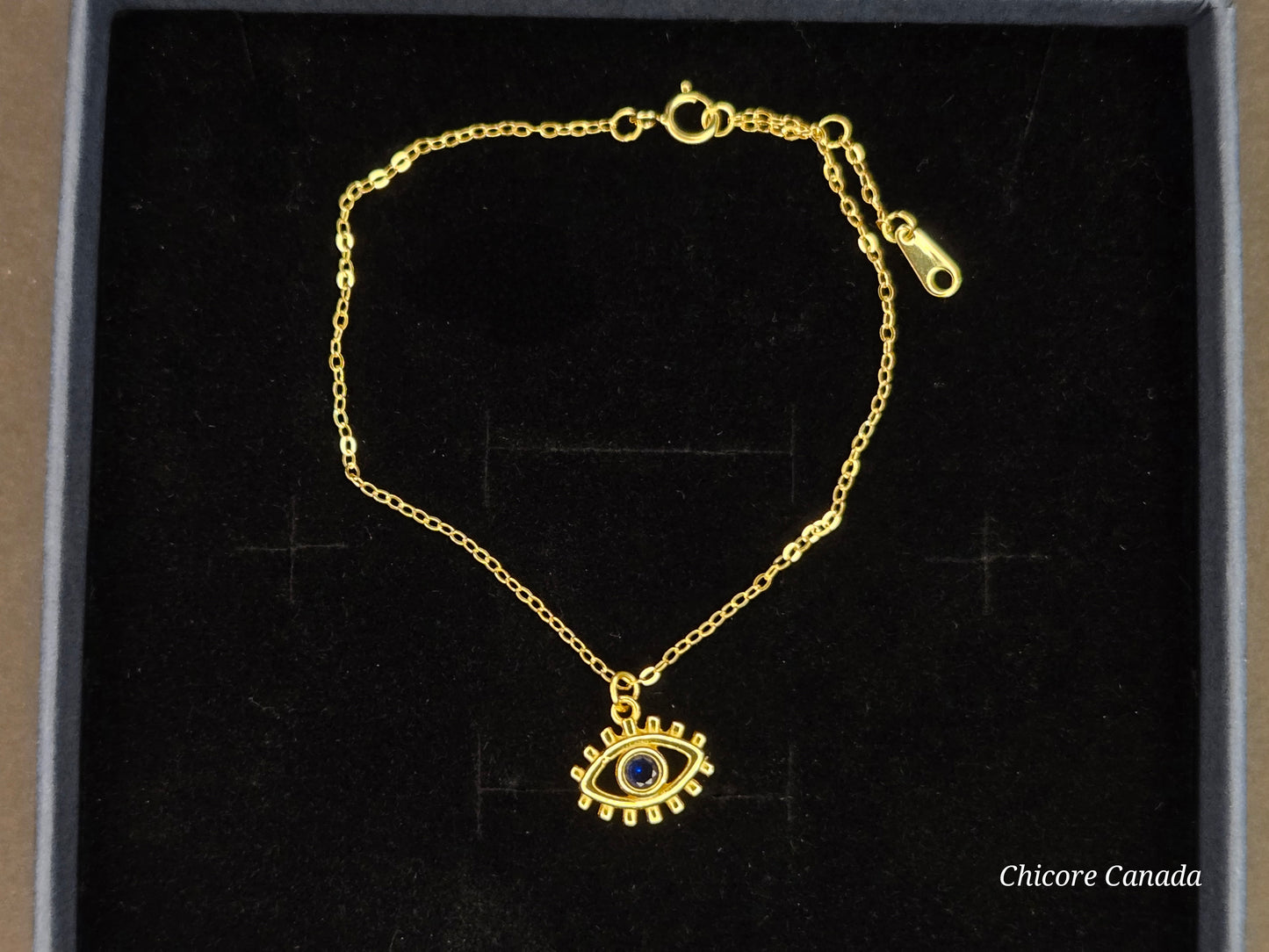 Sterling Silver Adjustable Bracelet with Protective Evil Eye Charm