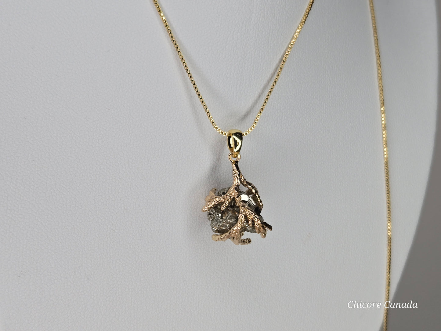 Pendentif luxueux en pyrite brute fait à la main avec collier réglable en argent sterling 925
