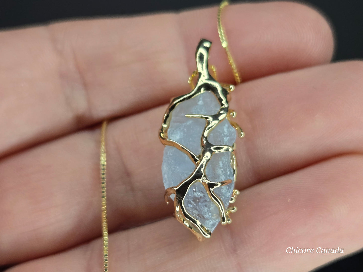 Ethereal Handmade Raw Celestite Pendant with 925 Sterling Silver Adjustable Necklace