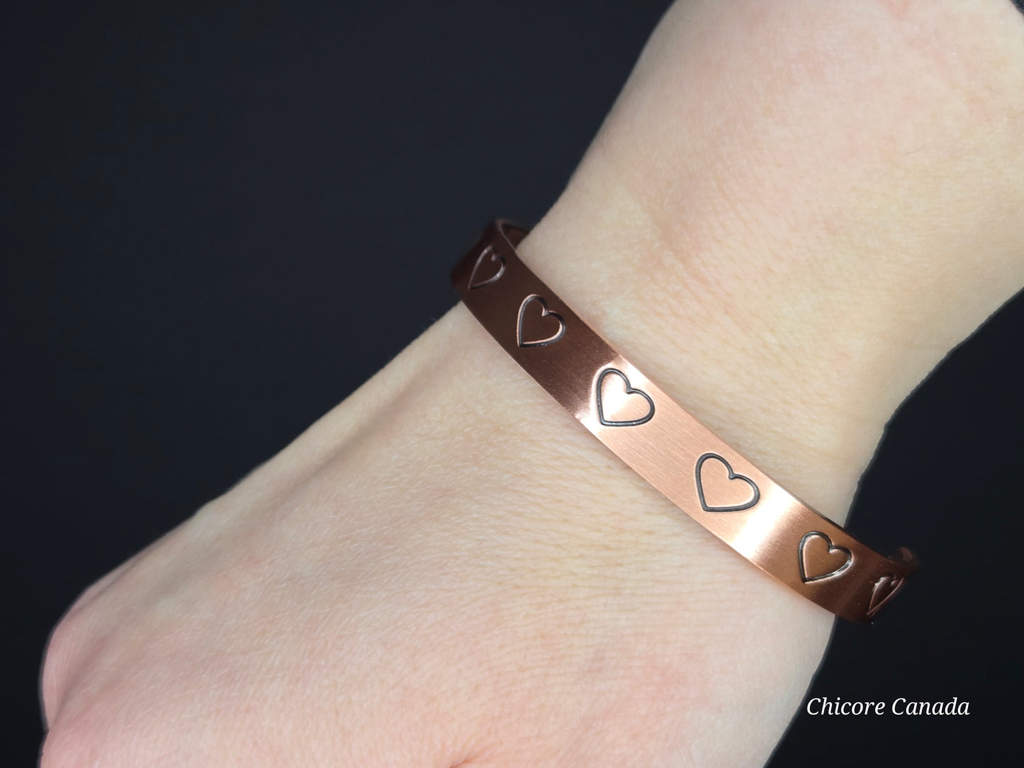 Heartfelt Healing – Solid Copper Magnetic Bracelet with Engraved Hearts
