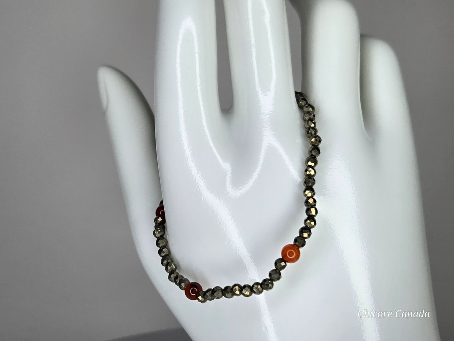 Dainty Pyrite Bracelet with Carnelian Accents – Confidence & Vitality Boost
