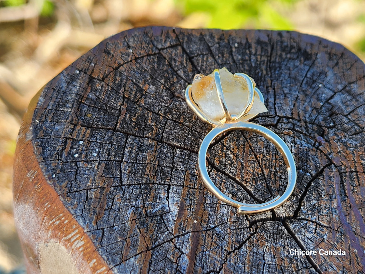Elegant Handmade Adjustable Ring Featuring a Raw Citrine Stone