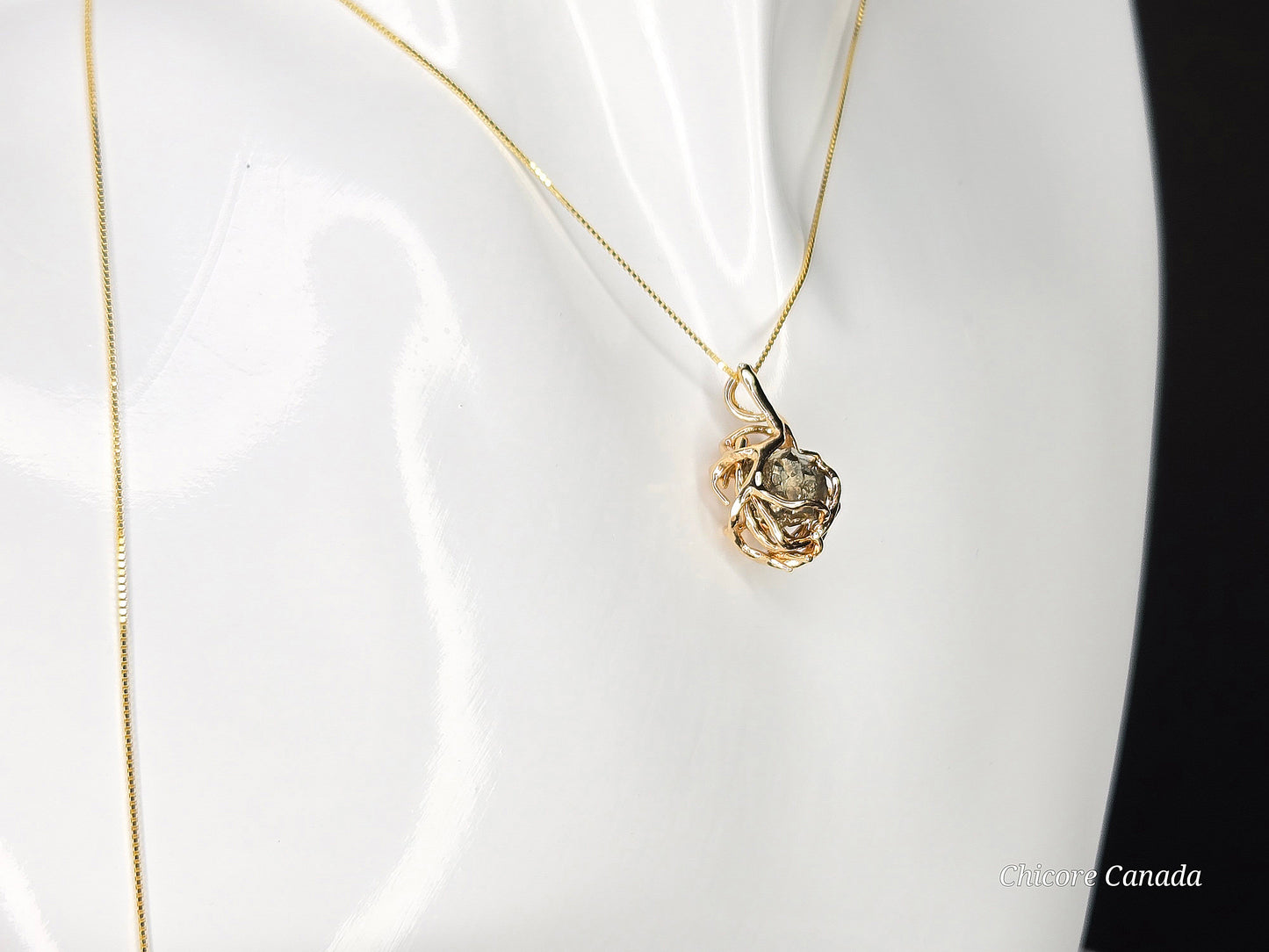 Golden Elegance – Handmade Raw Pyrite Pendant with Sterling Silver Chain