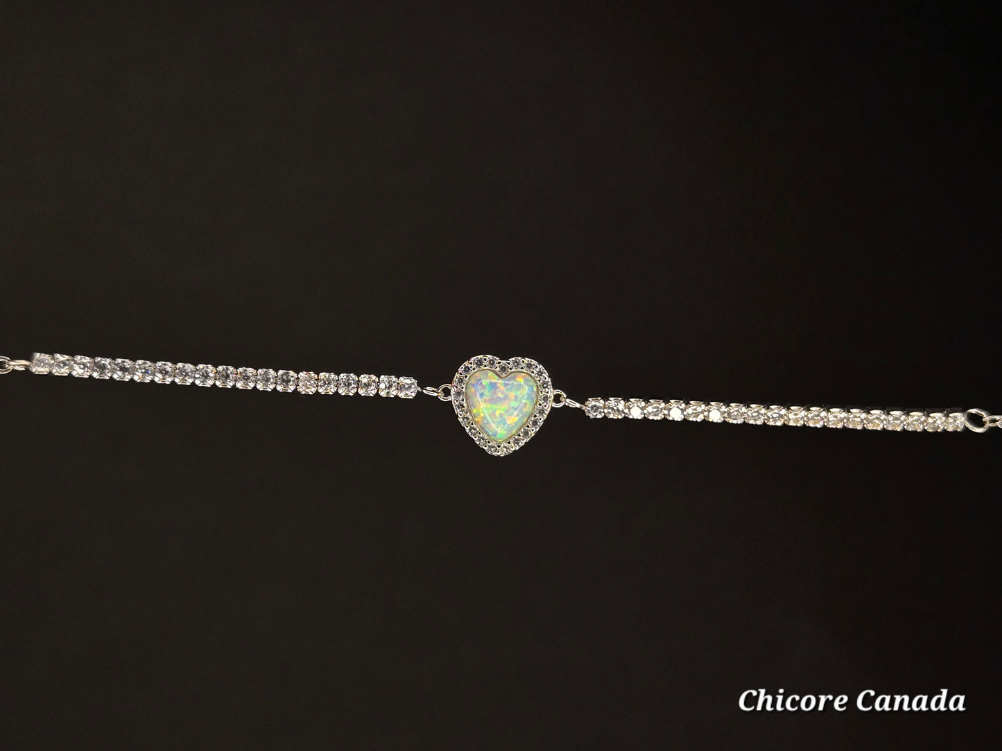 Adjustable Sterling Silver Heart-Shaped Opal Bracelet with Cubic Zirconia – Delicate Elegance & Love