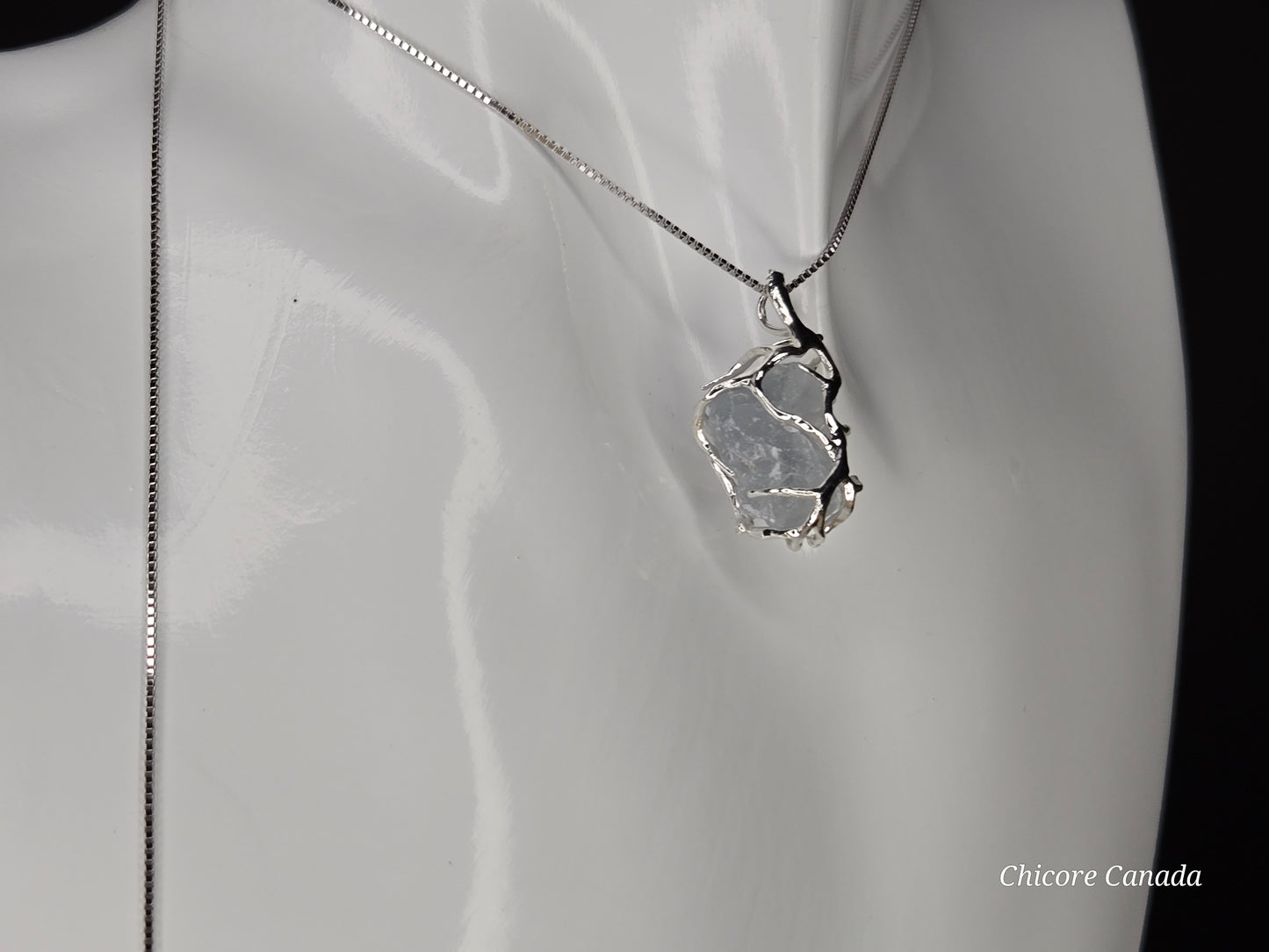 Artisan Raw Celestite Pendant with Adjustable 925 Sterling Silver Necklace