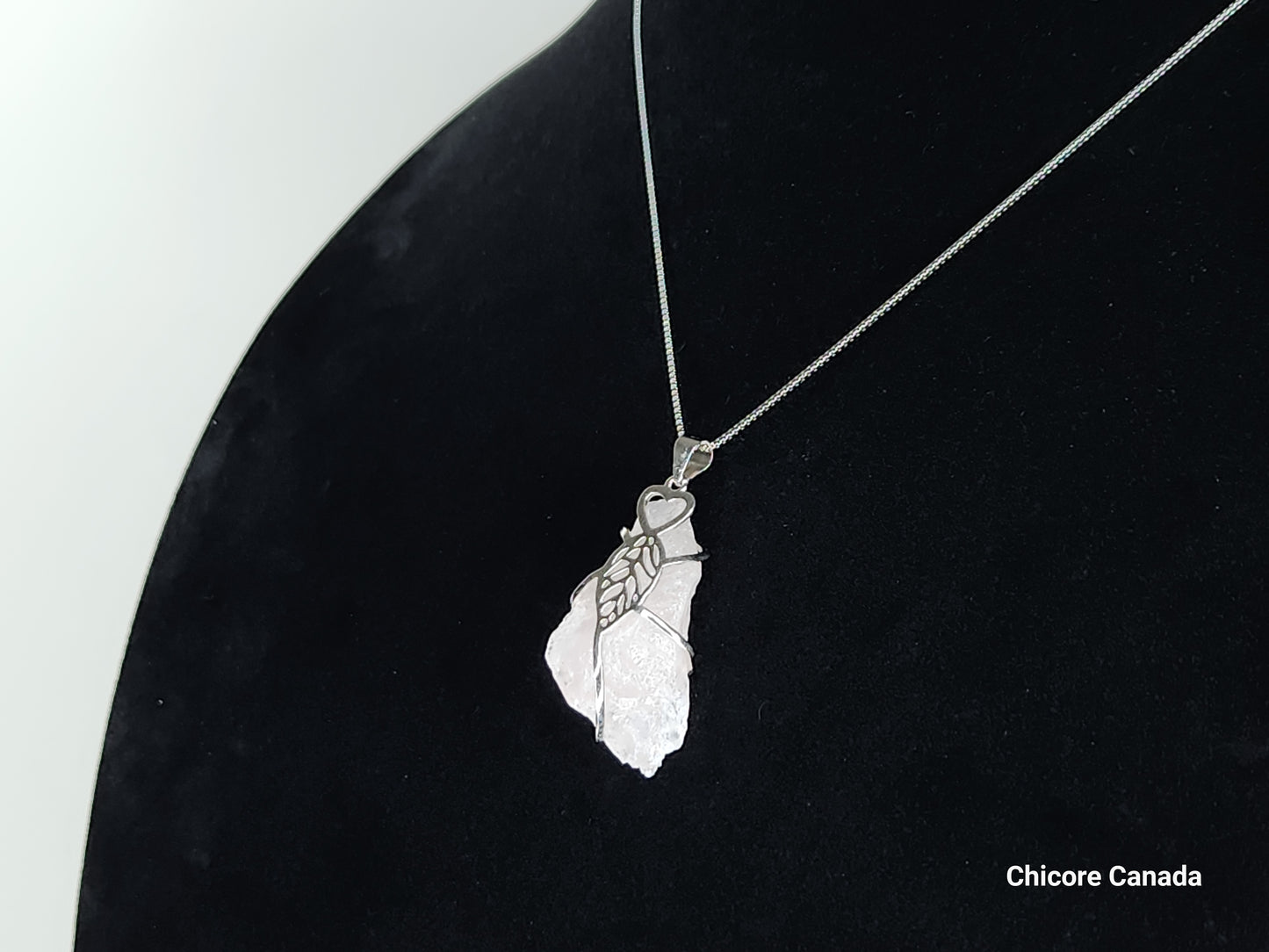 Pendentif en quartz rose en argent sterling 925 Eternal Love avec collier réglable