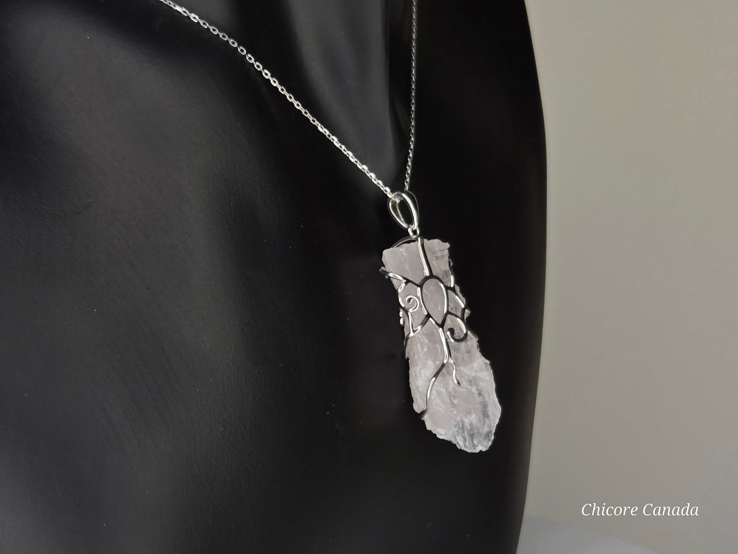 Timeless 925 Sterling Silver Pendant with Rose Quartz Crystal on Adjustable Necklace