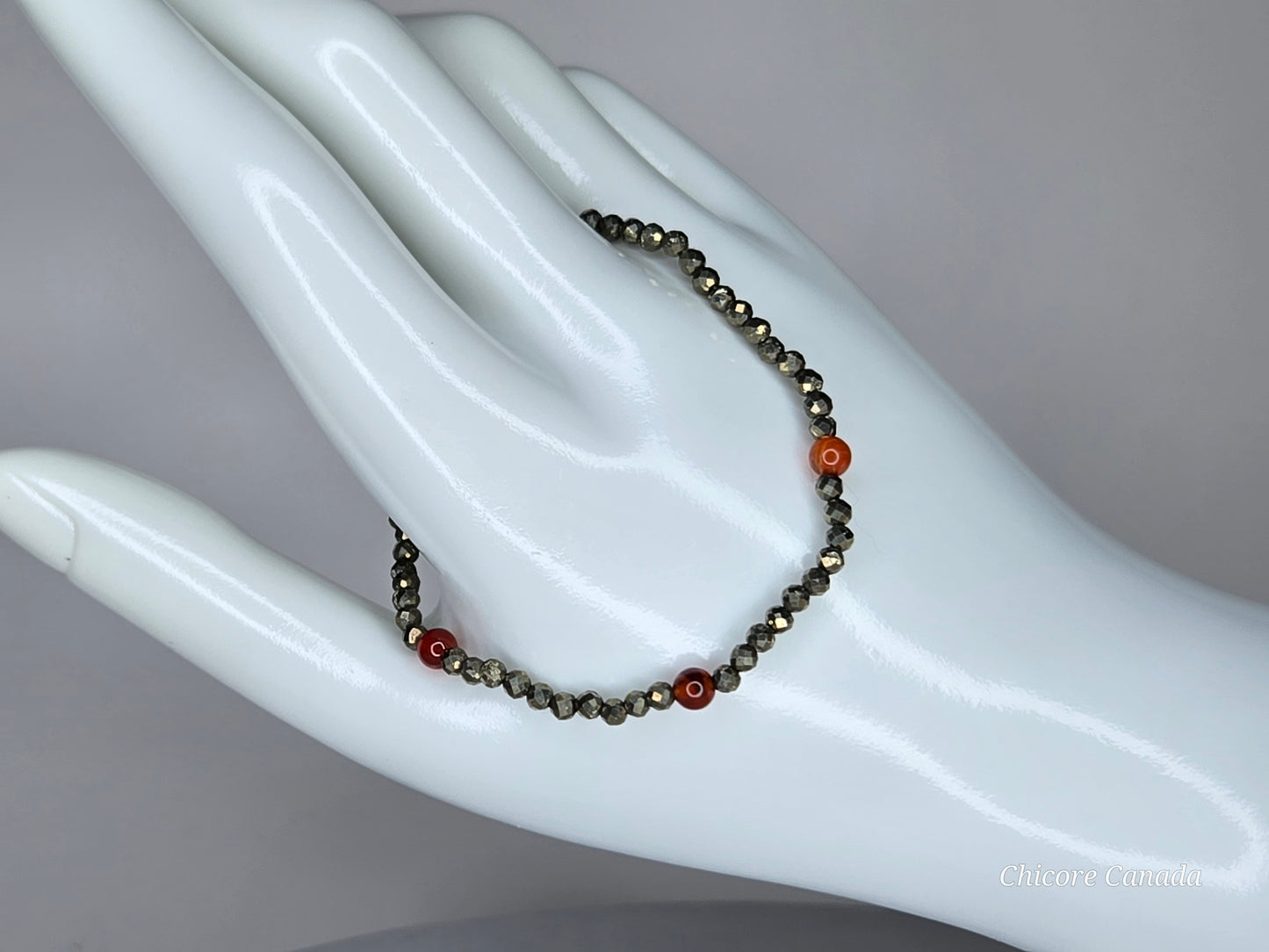 Dainty Pyrite Bracelet with Carnelian Accents – Confidence & Vitality Boost