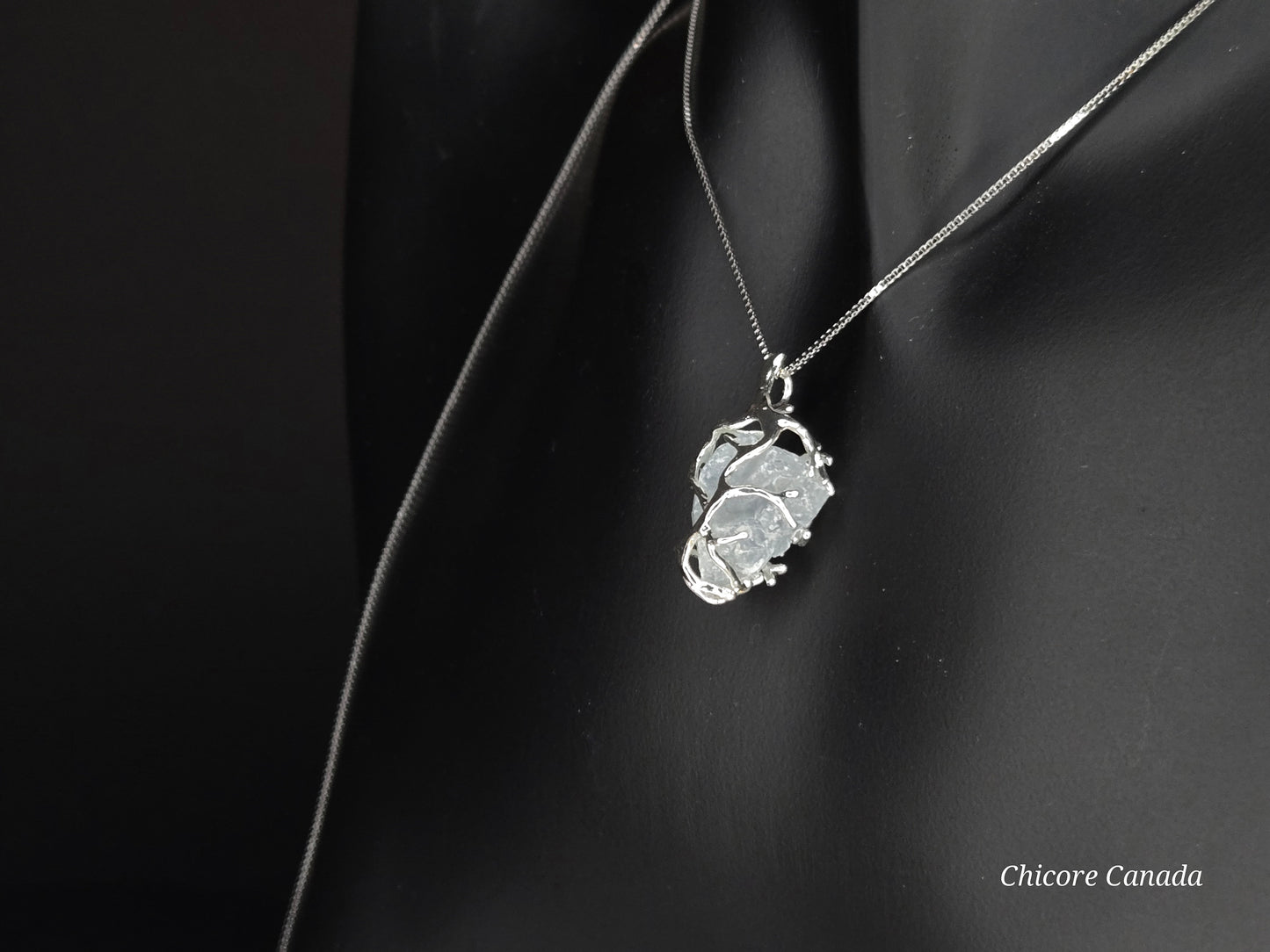 Artisan Raw Celestite Pendant with Adjustable 925 Sterling Silver Necklace