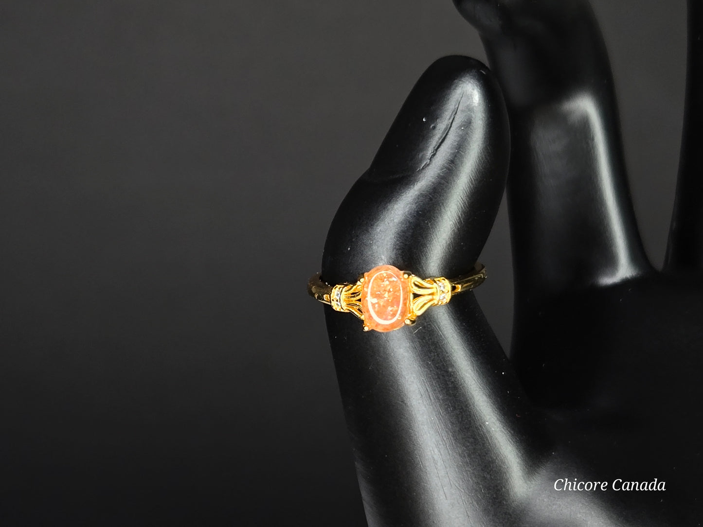 Delicate Adjustable 925 Sterling Silver 18K Gold Plated Sunstone Ring