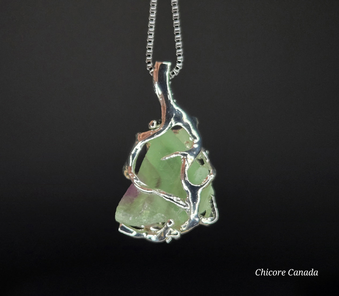Fluorite for Focus – Raw Crystal Pendant with 925 Sterling Silver Chain