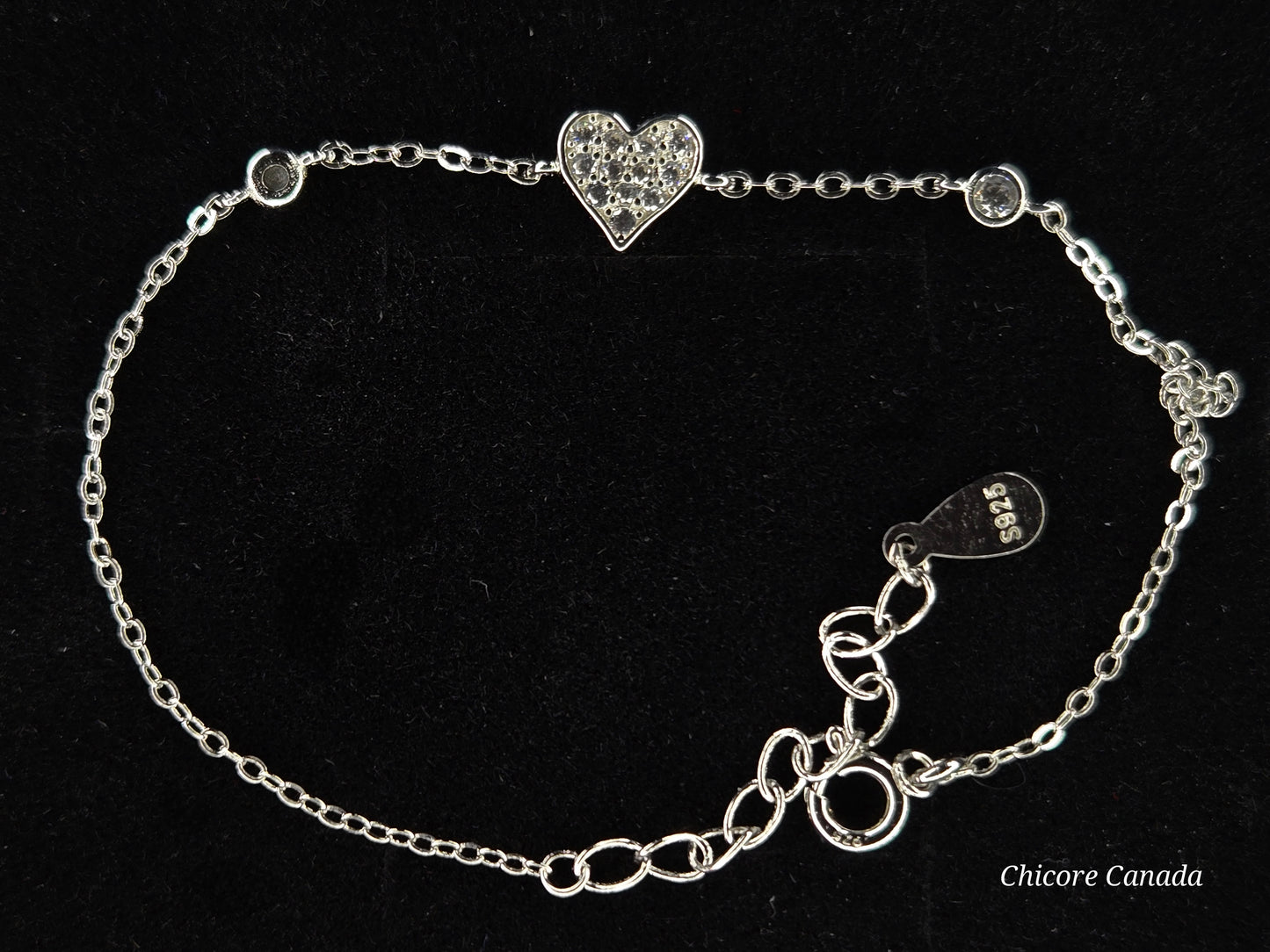 Timeless 925 Sterling Silver Adjustable Bracelet with Heart-Shaped Cubic Zirconia Charm