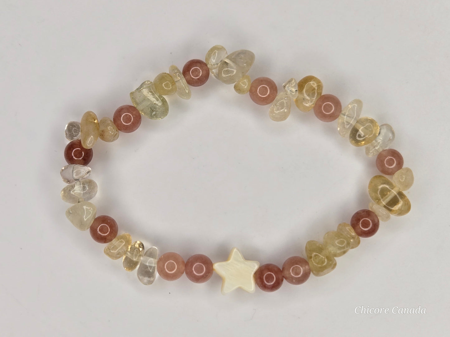 Citrine & Sunstone Bracelet with Macaroon Shell Star – Sunshine on Your Wrist