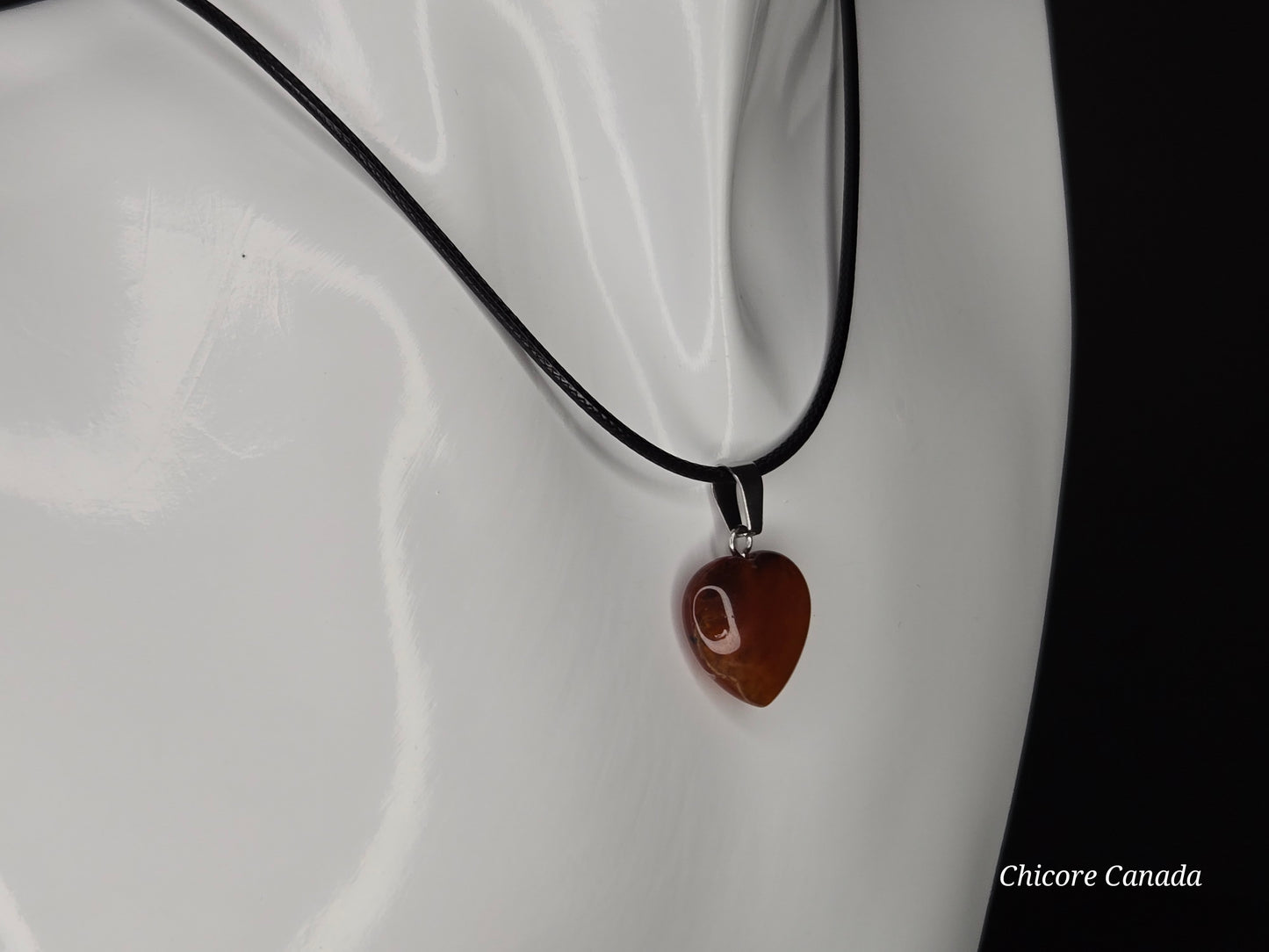 Eternal Glow: Handcrafted Heart-Shaped Carnelian Pendant with Adjustable Necklace